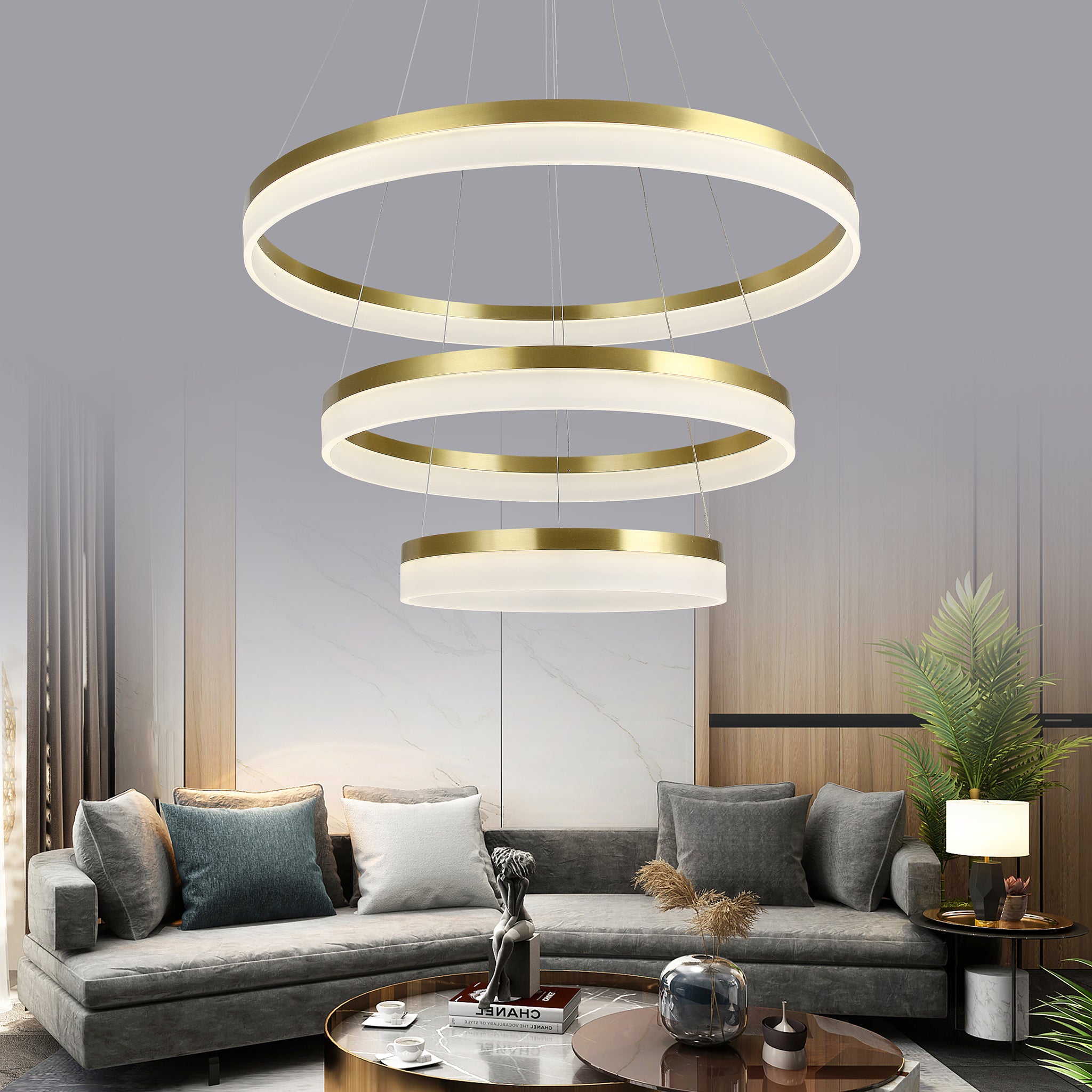 Merra 50-Watt Integrated LED Gold Geometric Ring Chandelier with Adjustable  Height HCF-0211-GD-BNHD-1 - The Home Depot